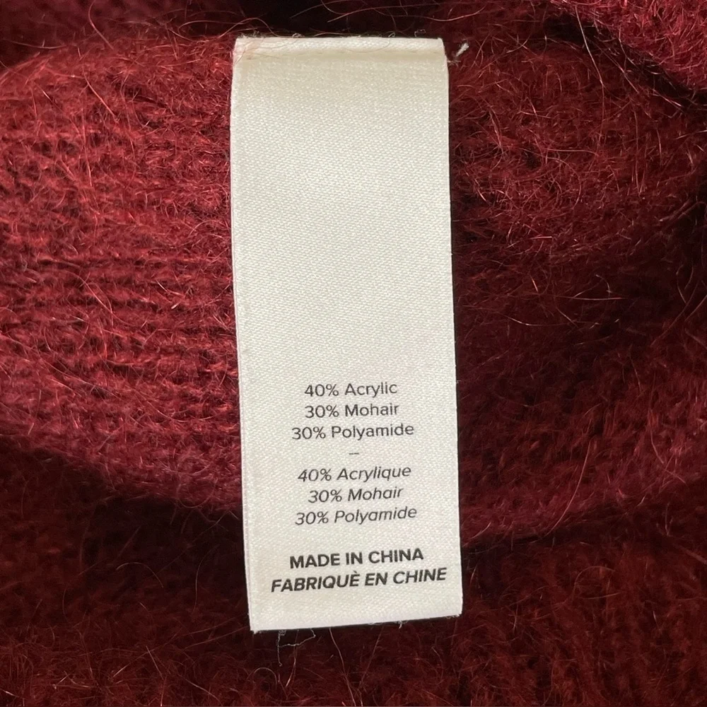 Cinq a Sept Issa Mohair Pullover Slit Cuff Sweater Pomegranate Red Medium